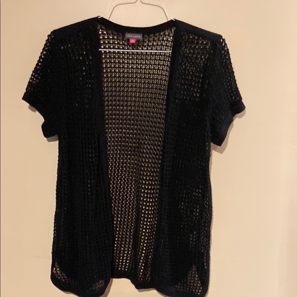 Vince Camuto Black Open-Knit Cardigan Sweater